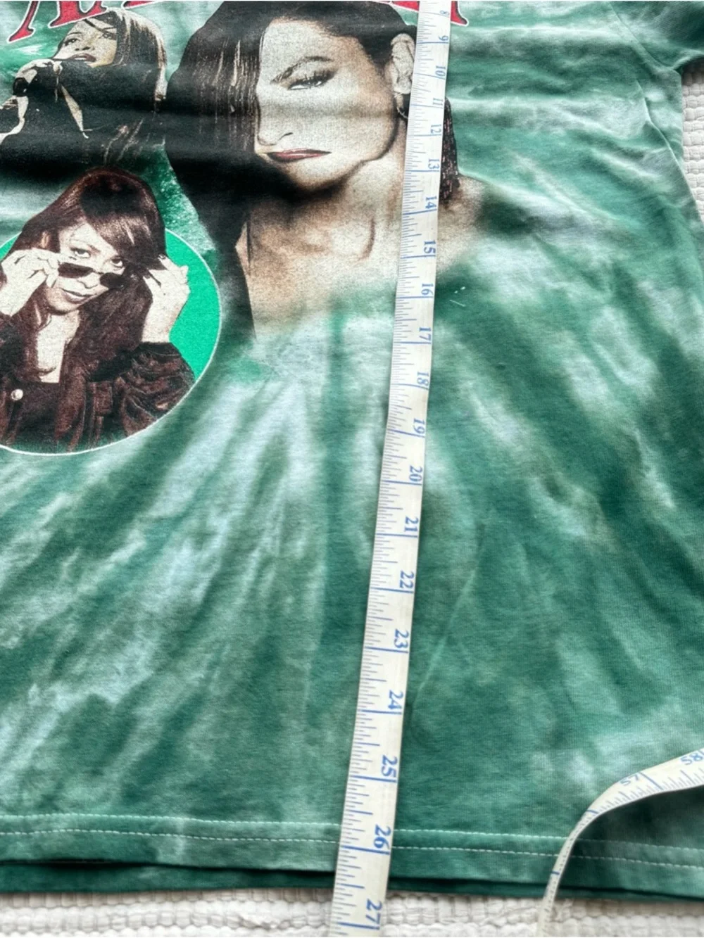 Aaliyah Graphic Tee Green Tie Dye Y2K Style Cotton T Shirt Size M - Picture 4 of 5